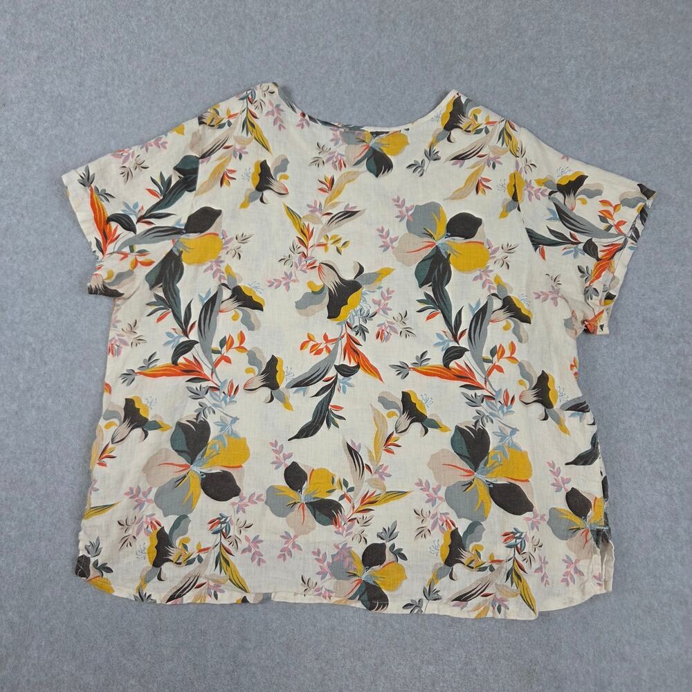 Cynthia Rowley Womens 2X Cream Color Tropical Floral 100% Linen Top - Picture 4 of 8
